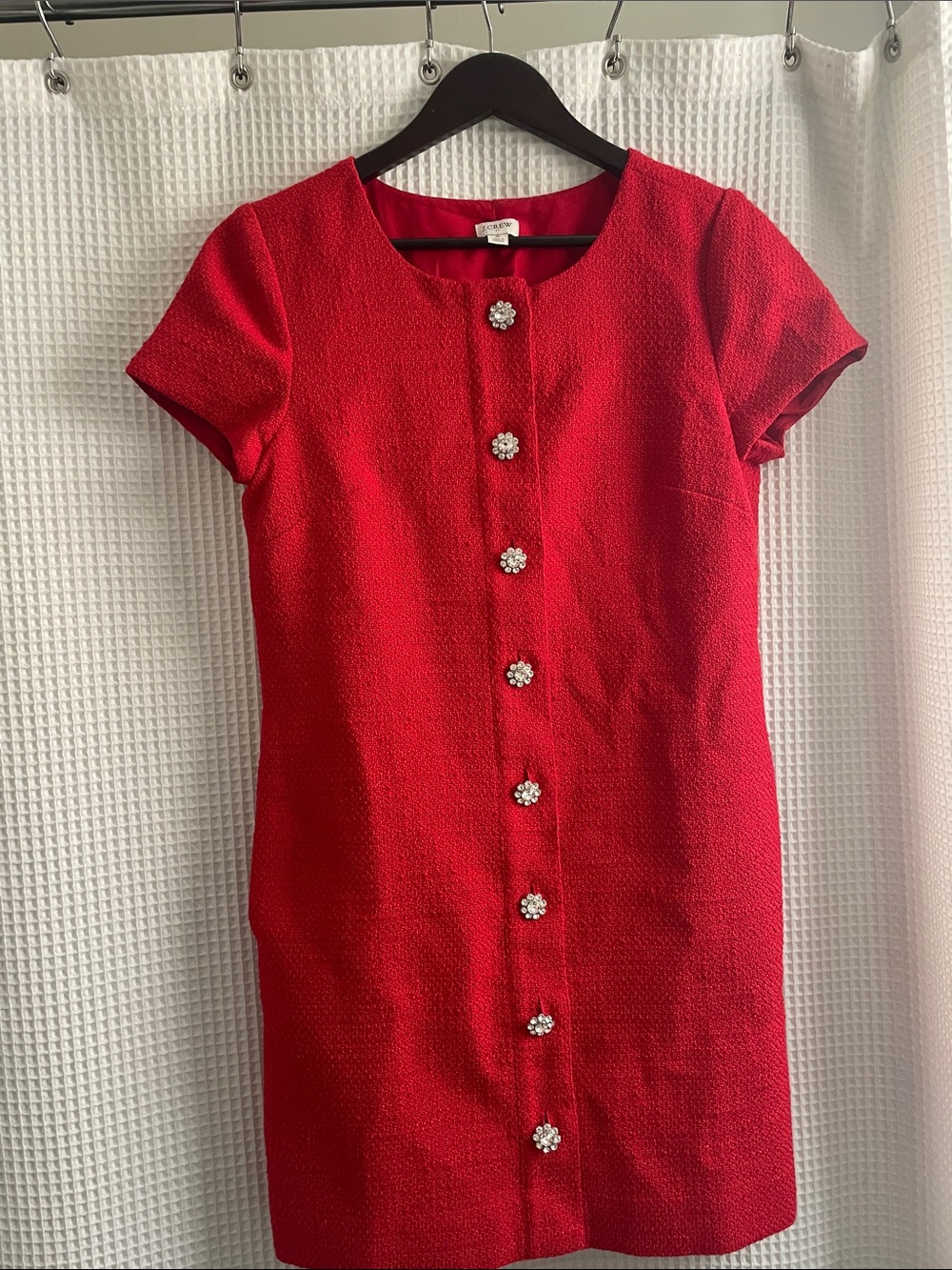 J. Crew Red Short-Sleeve Shift Dress with Jewel Buttons